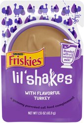 Friskies Pureed Topper Lil' Shakes with Flavorful Turkey Cat Food, 1.55-oz bag, case of 16
