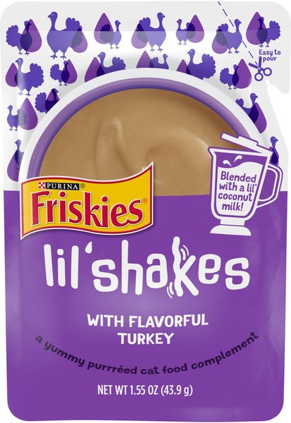 Friskies Pureed Topper Lil' Shakes With Flavorful Turkey Cat Food, 1.55-oz bag, Case of 16 slide 1 of 10