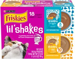 Friskies Pureed Lil' Shakes Chicken & Tuna Variety Pack Cat Food, 1.55-oz bag, case of 18