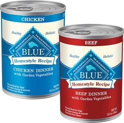 Blue Buffalo Homestyle Recipe Chicken Dinner with Garden Vegetables & Brown Rice + Beef Dinner with Garden Vegetables & Sweet Potatoes Canned Dog Food