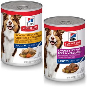 Hill's Science Diet Adult 7+ Savory Stew with Chicken & Vegetables + Savory Stew with Beef & Vegetables Canned Dog Food
