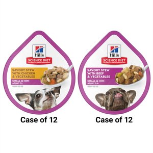 Hill's Science Diet Small Paws Savory Chicken & Vegetable Stew + Beef & Vegetable Stew Dog Food Trays