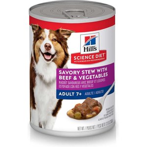 Hill's Science Diet Adult 7+ Savory Stew with Beef & Vegetables Canned Dog Food, 12.8-oz, case of 24