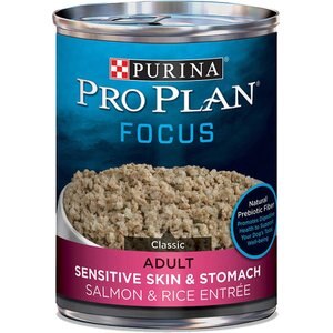 Purina Pro Plan Focus Adult Classic Sensitive Skin & Stomach Salmon & Rice Entree Canned Dog Food, 13-oz, case of 12, bundle of 2