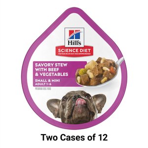 Hill's Science Diet Adult 7+ Small Mini Savory Stew Beef & Vegetable Wet Dog Food Trays, 3.5-oz, case of 12, bundle of 2
