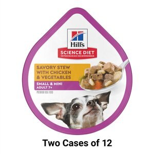 Hill's Science Diet Adult 7+ Small Paws Savory Chicken & Vegetable Stew Dog Food Trays, 3.5-oz, case of 12, bundle of 2
