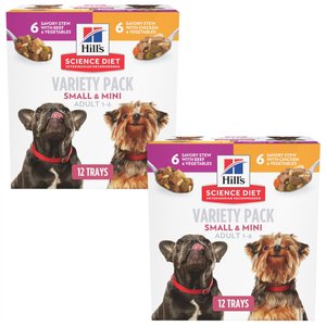 Hill's Science Diet Adult Small Paws Chicken & Vegetables & Beef & Vegetables Variety Pack Wet Dog Food Trays, 3.5-oz, case of 24