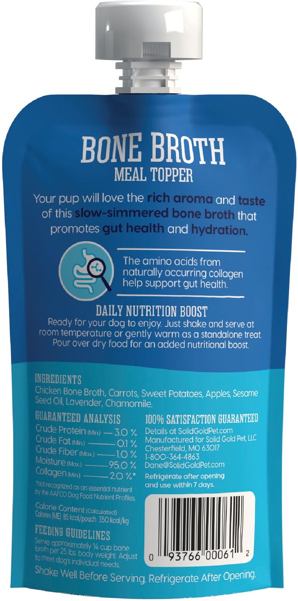 SOLID GOLD Chicken Bone Broth with Lavender & Chamomile Dog Food Topper, 8oz pouch, bundle of