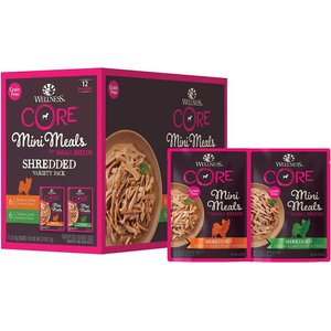 Wellness CORE Mini Meals Chicken & Turkey, Chicken & Lamb Shredded Variety Pack Dog Food Pouches, 3-oz, pack of 12, bundle of 2