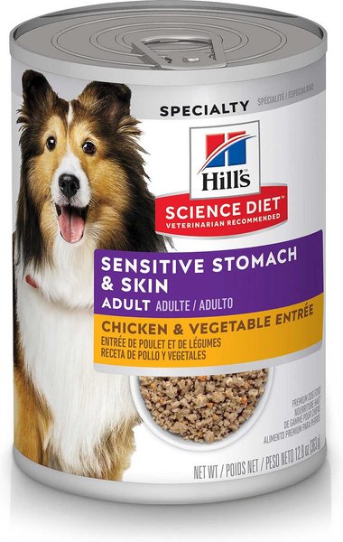 Hill's Science Diet Adult Sensitive Stomach & Skin Chicken & Vegetable Entrée Canned Dog Food, 12.8-oz, case of 12, bundle of 2 slide 1 of 11