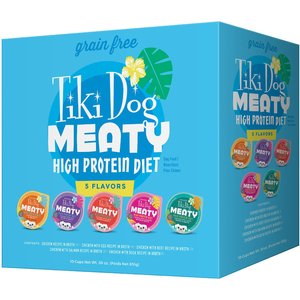 Tiki Dog Meaty High Protein Diet Variety Pack Grain-Free Wet Dog Food, 3-oz cup, case of 10, bundle of 2