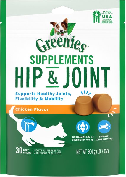 Greenies Hip & Joint Supplements Chicken Flavor Dog Soft Chews, 30 count, 10.7-oz slide 1 of 9