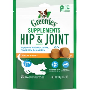 Greenies Hip & Joint Supplements Chicken Flavor Dog Soft Chews, 30 count, 10.7-oz