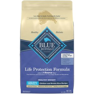 Blue Buffalo Life Protection Formula Large Breed Healthy Weight Adult Chicken & Brown Rice Recipe Dry Dog Food, 34-lb bag