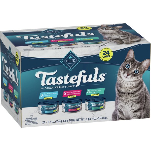 BLUE BUFFALO Tastefuls Tuna, Chicken & Fish Cat Food, 5.5-oz can, 24 ...