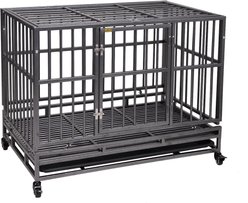 Coziwow by Jaxpety Heavy Duty Dog Crate with Double Door Removable Pan & Caster, 28.9-in