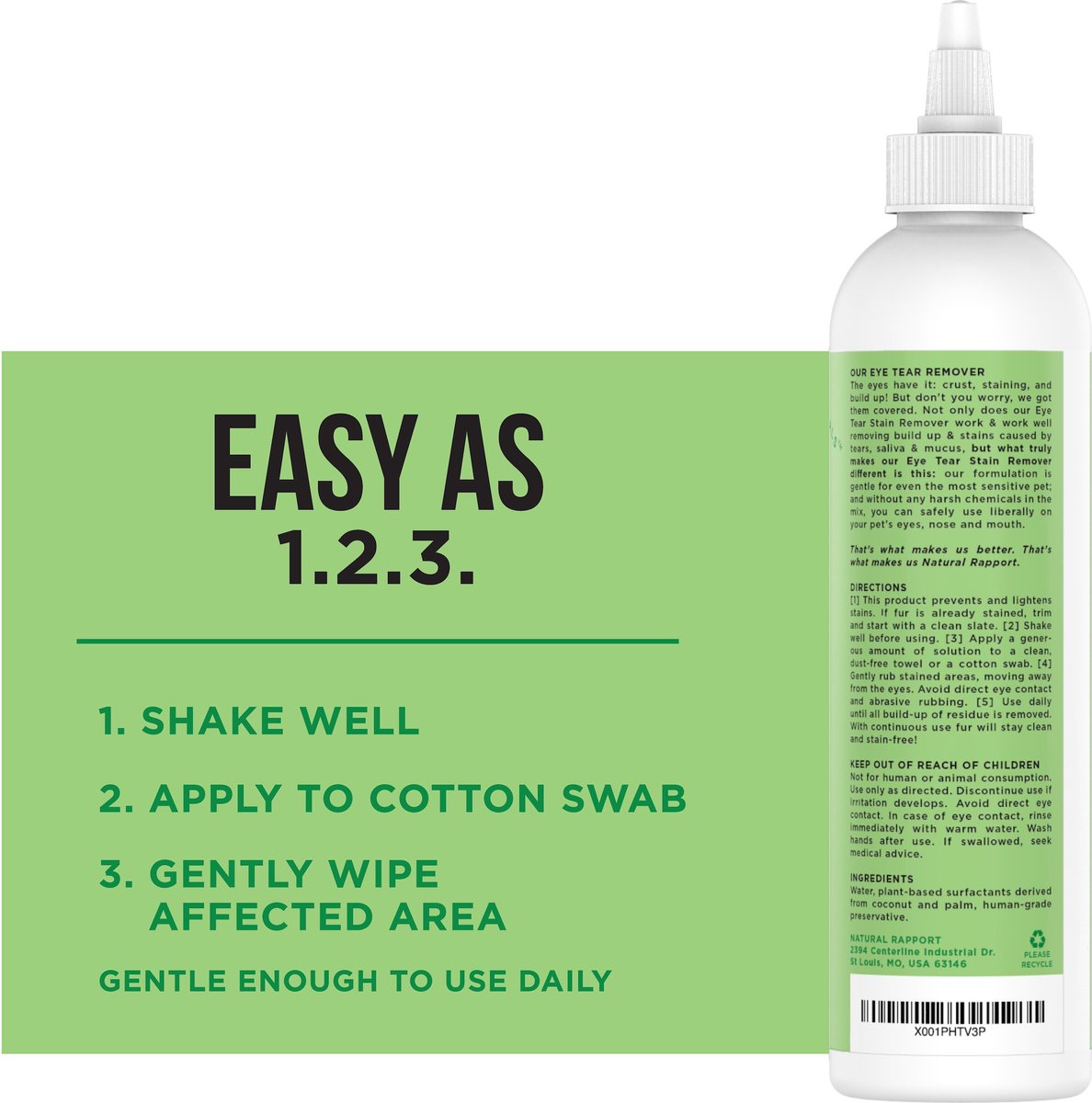 NATURAL RAPPORT The Only Dog Eye Tear Stain Remover, 8oz bottle