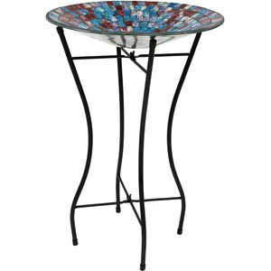 Sunnydaze Decor Multi-Color Tile Glass Bird Bath
