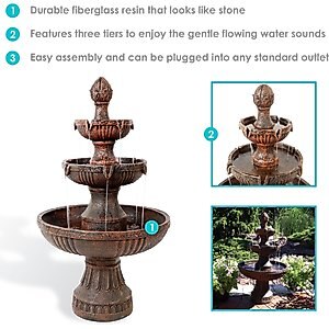 Sunnydaze Decor 3-Tier Flower Blossom Outdoor Electric Water Fountain