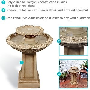 Sunnydaze Decor 2-Tier Beveled Flower Birdbath Water Fountain