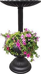 Oakland Living Ornate Round Cast Bird Bath & Planter Vase Combo, Black, 35-in