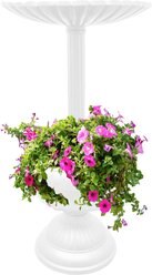 Oakland Living Ornate Round Cast Bird Bath & Planter Vase Combo, White, 35-in