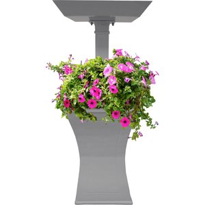 Oakland Living Modern Square Cast Bird Bath & Planter Vase Combo, Grey, 40-in