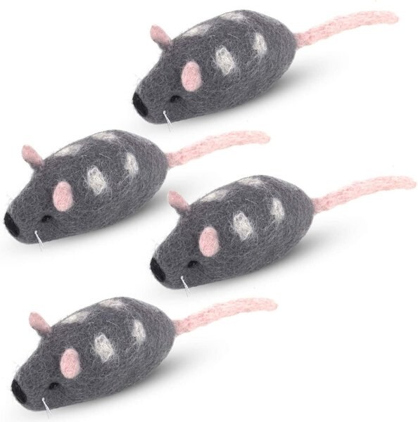 Discontinued FELTCAVE Handmade Felt Cat Mouse Toy, Grey, 4 count