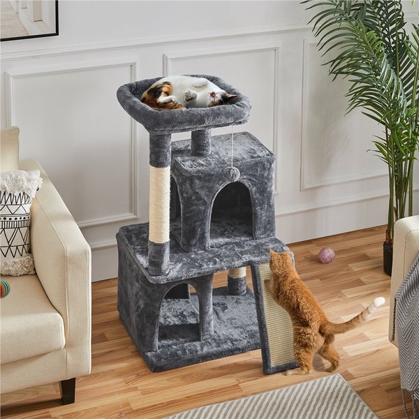 Yaheetech 3 Tiers 42-in Plush Cat Tower with Double Cat Condo, Dark Gray slide 1 of 8