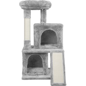 Yaheetech 3 Tiers 42-in Plush Cat Tower with Double Cat Condo, Light Gray
