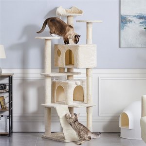 Yaheetech Plush Cat Scratching Tree with 2 Cat Condos, 70-in, Beige