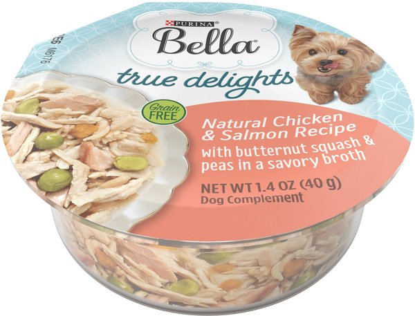 Purina Bella True Delights Grain-Free Natural Chicken & Salmon Recipe in Broth Dog Food Topper, 1.4-oz tray, case of 8 slide 1 of 9