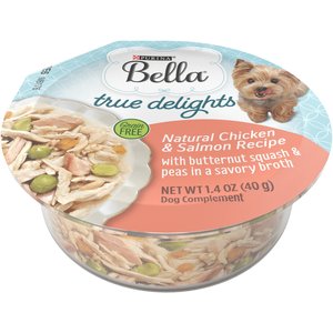 Purina Bella True Delights Grain-Free Natural Chicken & Salmon Recipe in Broth Dog Food Topper, 1.4-oz tray, case of 8