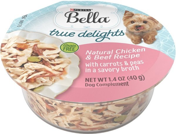 Purina Bella True Delights Grain-Free Natural Chicken & Beef Recipe Carrots & Peas Dog Food Topper, 1.4-oz tray, case of 8 slide 1 of 9