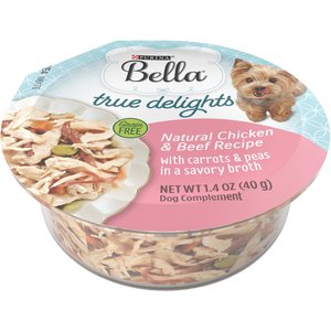 Purina Bella True Delights Grain-Free Natural Chicken & Beef Recipe Carrots & Peas Dog Food Topper, 1.4-oz tray, case of 8