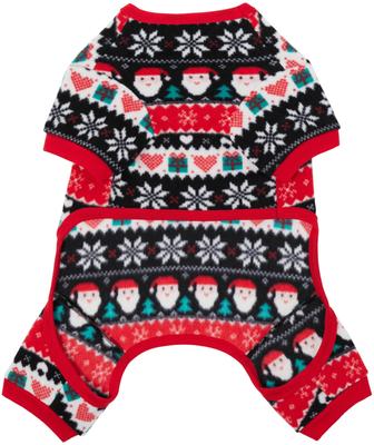 Show full view: Frisco Santa Fair Isle Polar Fleece Dog & Cat PJs, Santa Plaid, Large slide 4 of 8