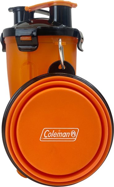 Coleman 3 in 1 Travel Bottle with Cat & Dog Silicone Bowls, 12-oz, 2 count, Orange slide 1 of 2