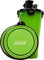 Coleman 3 in 1 Travel Bottle with Cat & Dog Silicone Bowls, 12-oz, 2 count, Green