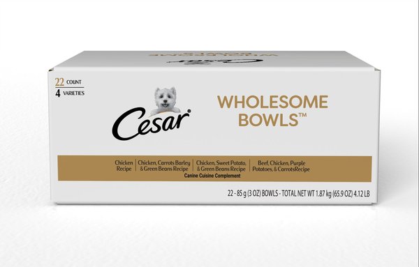Cesar Wholesome Bowls Soft Wet Adult Dog Food Variety Pack, 3-oz bowl, case of 22 slide 1 of 9
