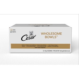 Cesar Wholesome Bowls Small Breed Adult Soft Wet Dog Food Variety Pack, 3-oz bowl, case of 22