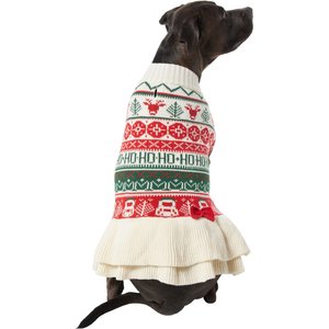 Frisco Beige Plaid Dog & Cat Sweater Dress, Medium