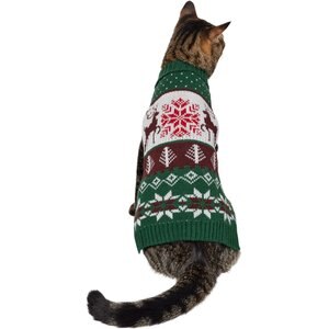 Frisco Fair Isle Moose Dog & Cat Sweater, Small, Green