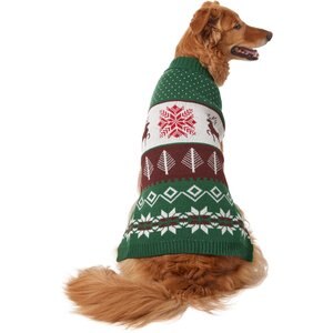 Frisco Fair Isle Moose Dog & Cat Sweater, Medium, Green
