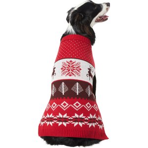 Frisco Fair Isle Moose Dog & Cat Sweater, Large, Red