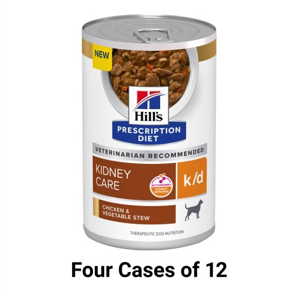 Hill's Prescription Diet k/d Kidney Care Chicken & Vegetable Stew Wet Dog Food, 12.5-oz, case of 12, bundle of 4 slide 1 of 11