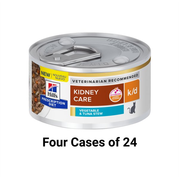 Hill's Prescription Diet k/d Kidney Care Vegetable & Tuna Stew Wet Cat Food, 2.9-oz, case of 24, bundle of 4 slide 1 of 11