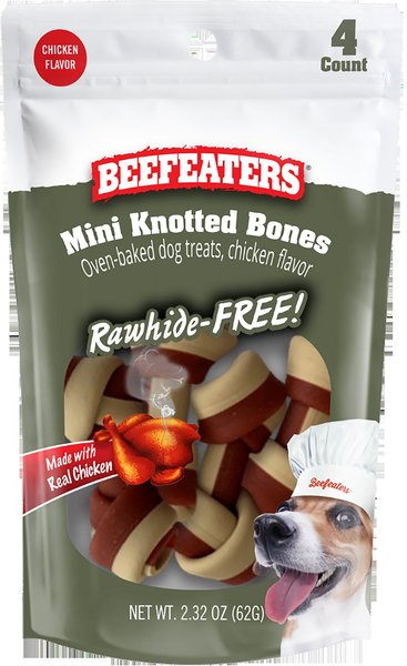 BEEFEATERS Chicken Mini Knotted Rawhide Free Bone Dog Treat, 2.32-oz ...