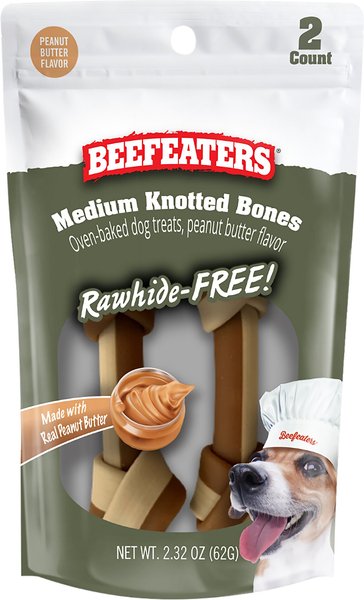 Beefeaters Peanut Butter Medium Knotdbone Rawhide Free Dog Treat, 2.32 