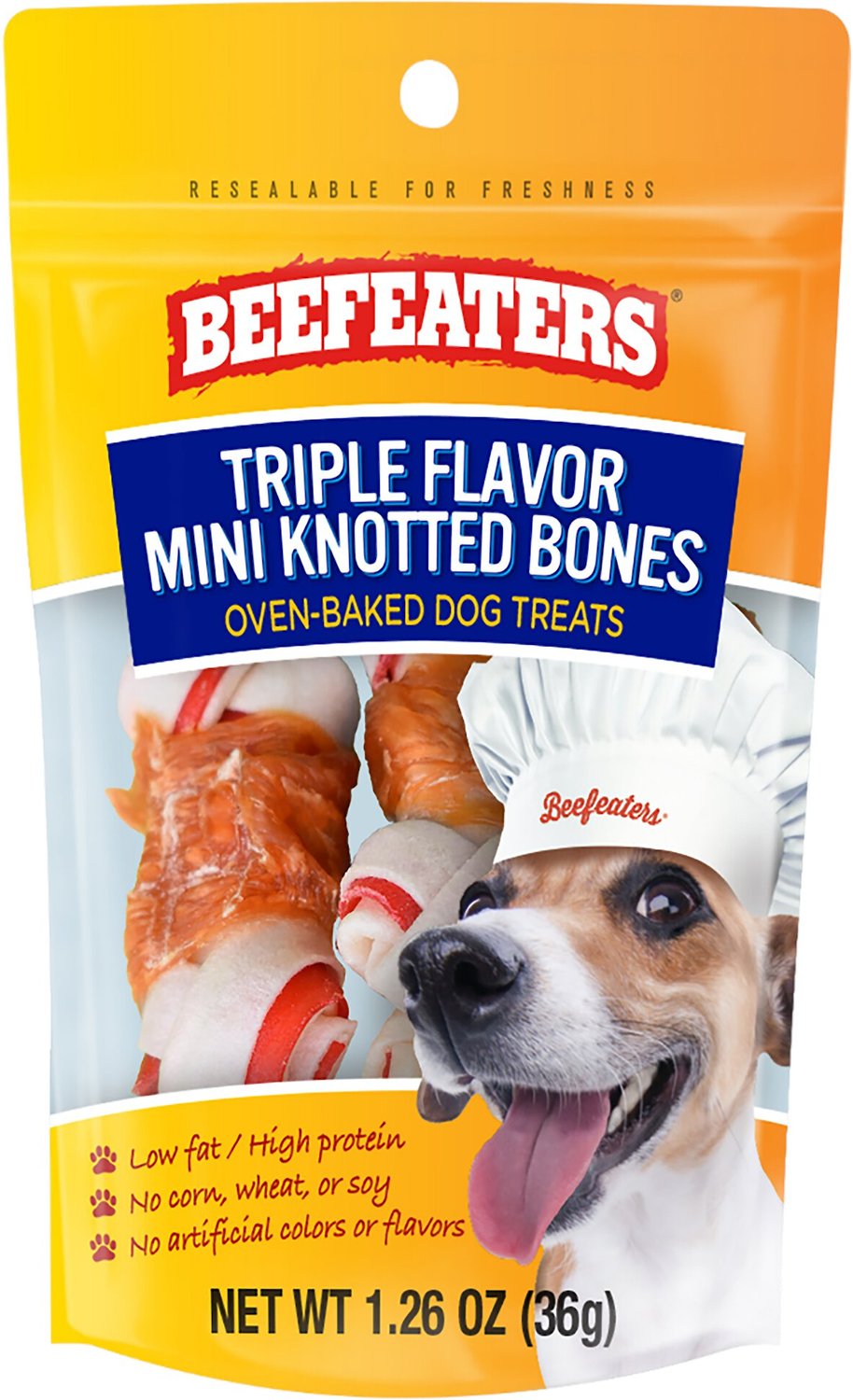 BEEFEATERS Triple Flavor Mini Knotted Bone Jerky Dog Treat, 1.26-oz ...