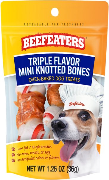 Beefeaters Triple Flavor Mini Knotted Bone Jerky Dog Treat, 1.26-oz, case of 12 slide 1 of 2
